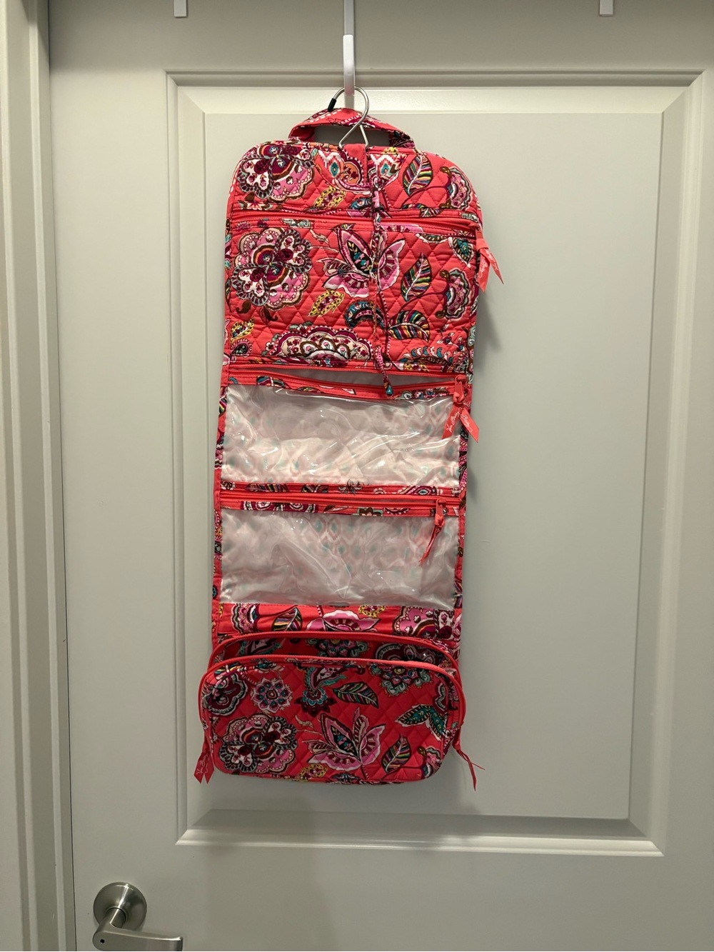 Vera Bradley Coral Pink Floral Quilted Hanging Travel Organizer